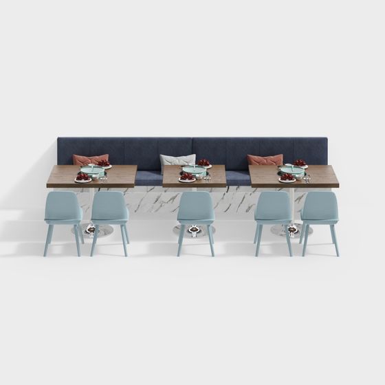 Modern Low-Poly Restaurant Dining Table and Chair Set 3D model