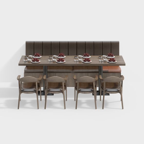 Elegant Low-Poly Dining Table and Chair Set 3D model