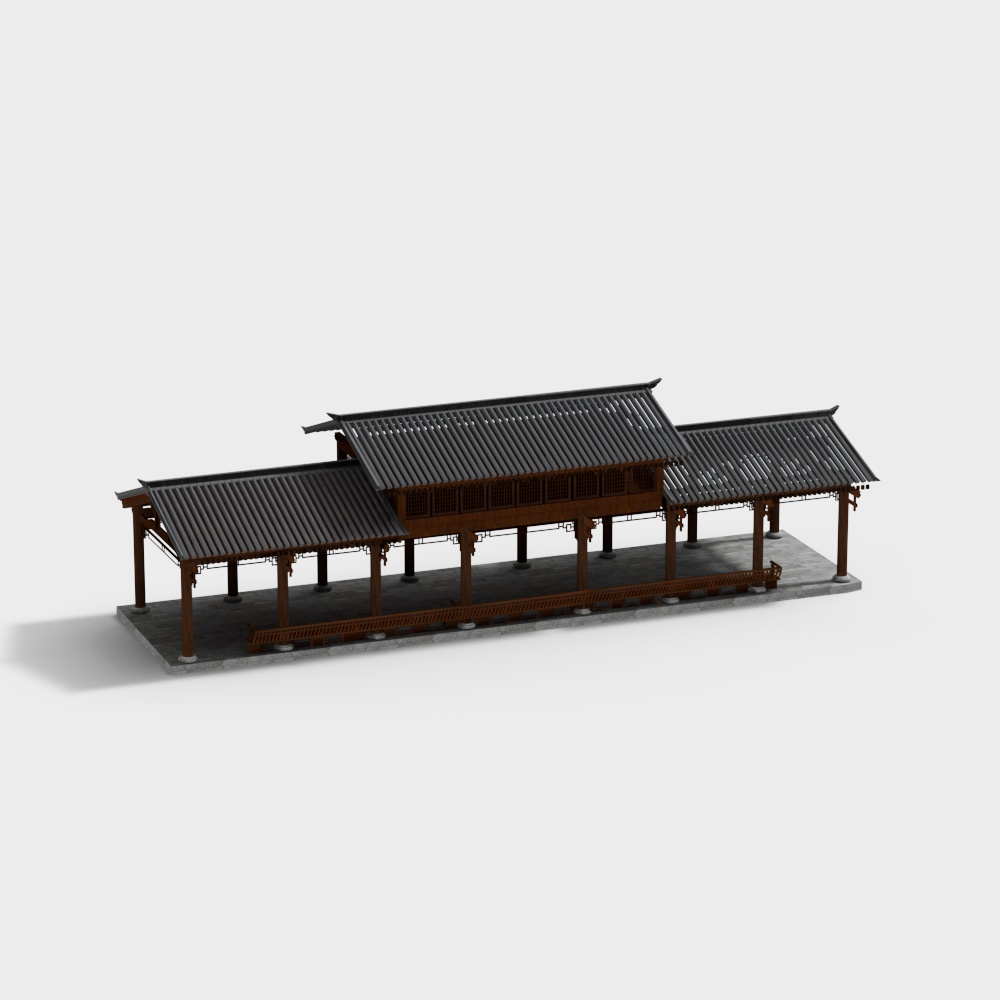 Oriental-Inspired Traditional Building 3D Model