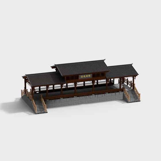 Elegant Chinese Courtyard 3D model for Modern Design