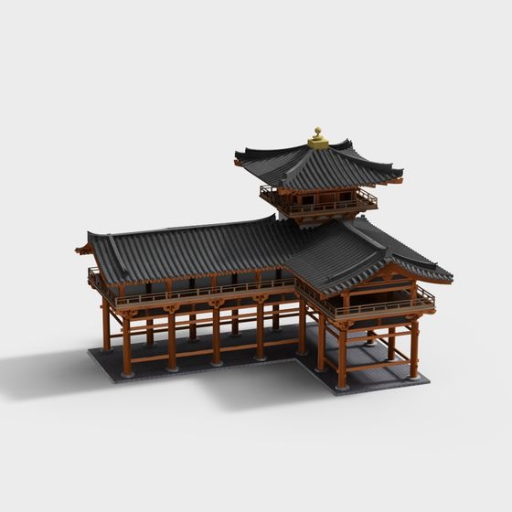 East Asian Traditional Architecture 3D Model – Low-Poly Design