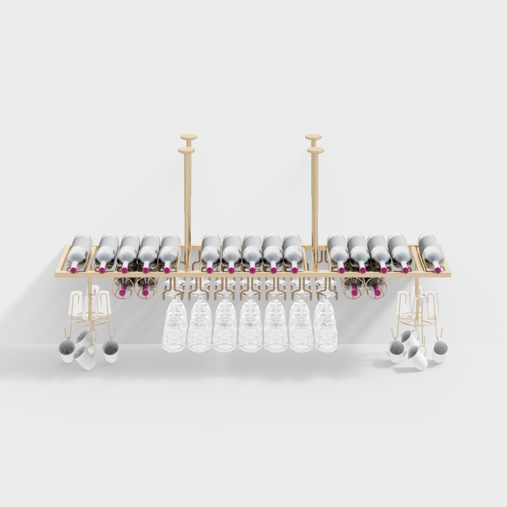 Wine Rack Elegance 3D Model – Minimalist Metal & Wood