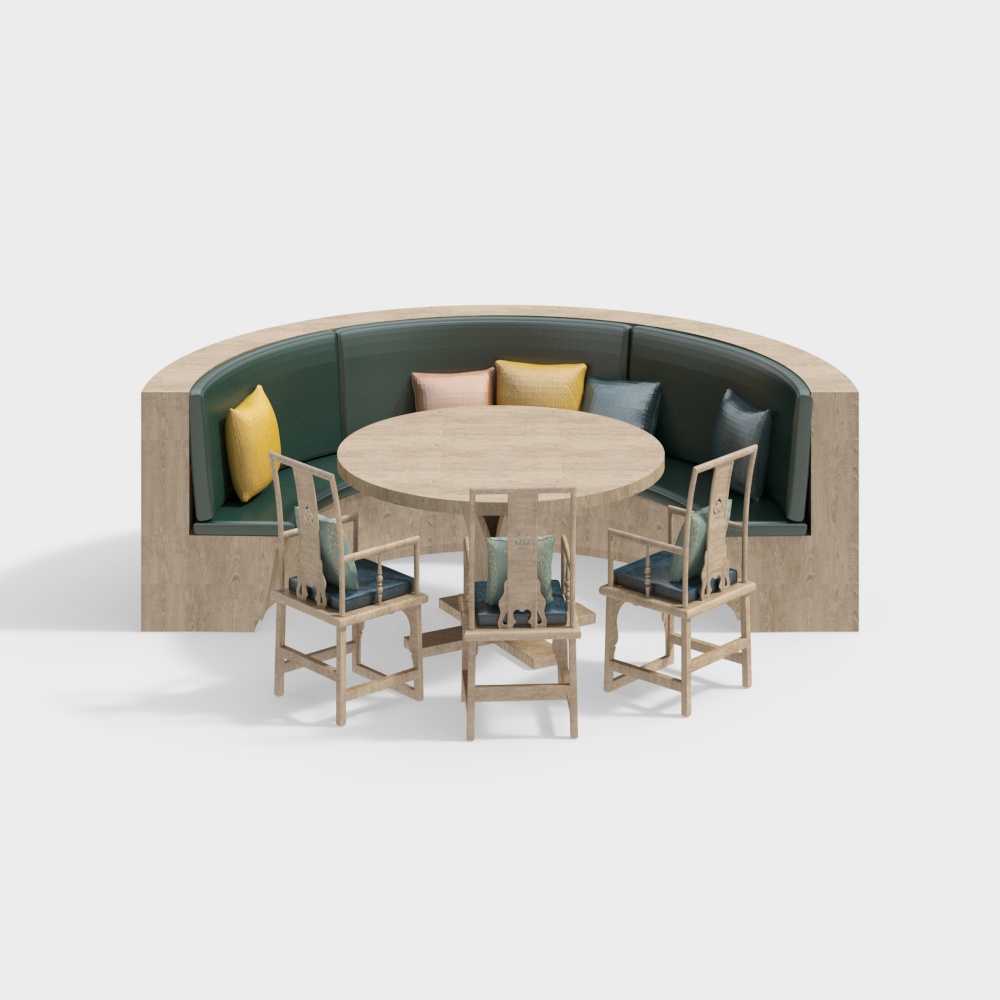 City Corner Coffee Table 3D Model – Warm Wood & Cushions