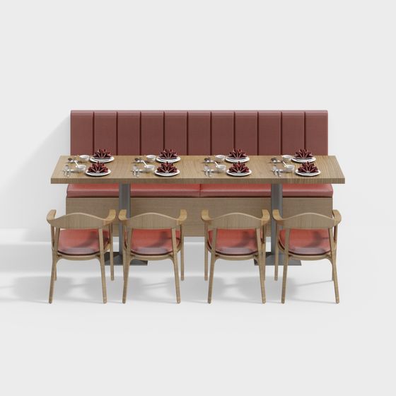 Modern Low-Polygon Restaurant Dining Table and Chair Set 3D model