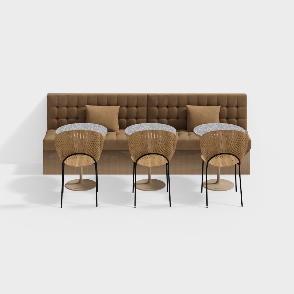 Cozy Corner 3D Model – Leather Sofa with Marble Table