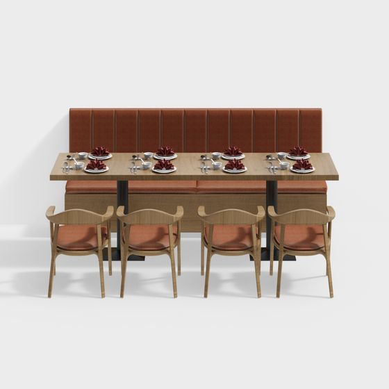 Stylish Long Table and Chairs 3D Model for Restaurant Designs