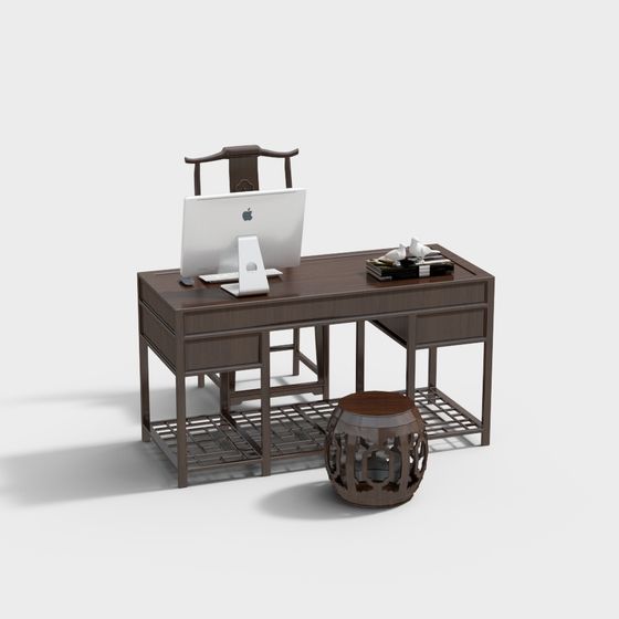 Minimalist Study Desk and Chair Set 3D model