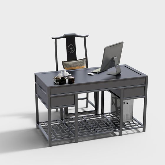 Elegant Office Desk and Chair Set 3D model
