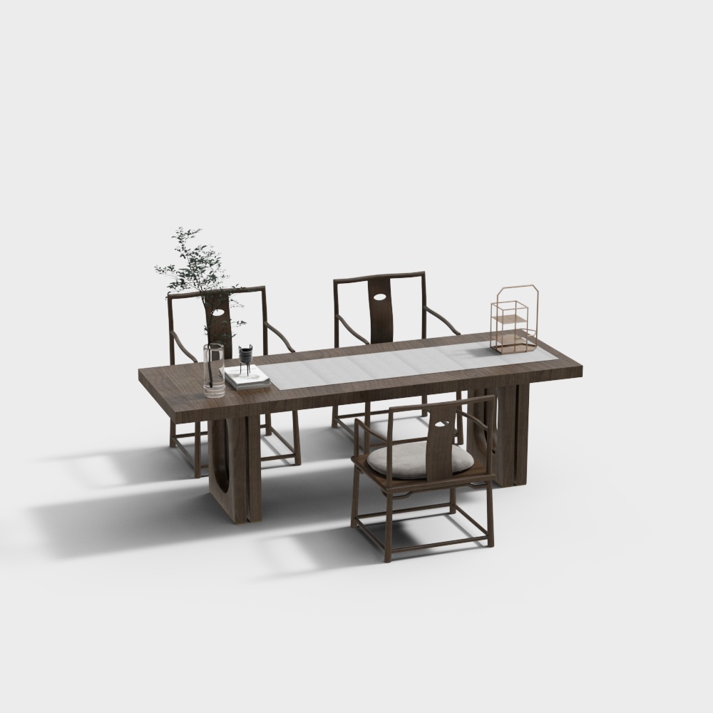 Zen Style Dining Table and Chairs 3D model