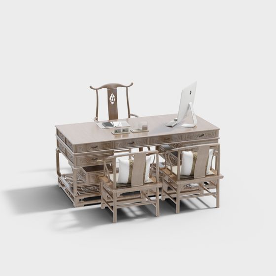 Classical Desk and Chair Set 3D model