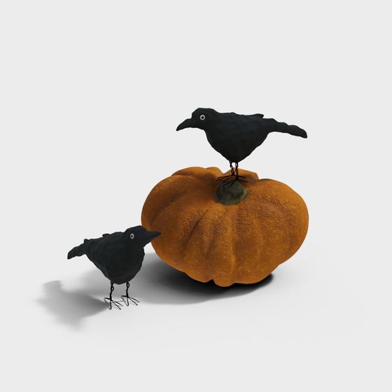 Raven and Pumpkin 3D model for Halloween
