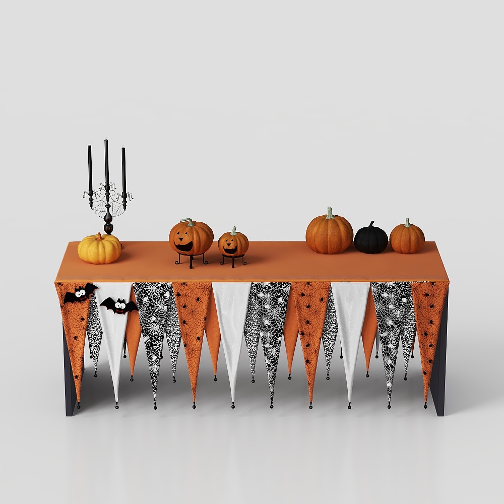 Halloween Table 3D Model – Spooky Decor with Pumpkins
