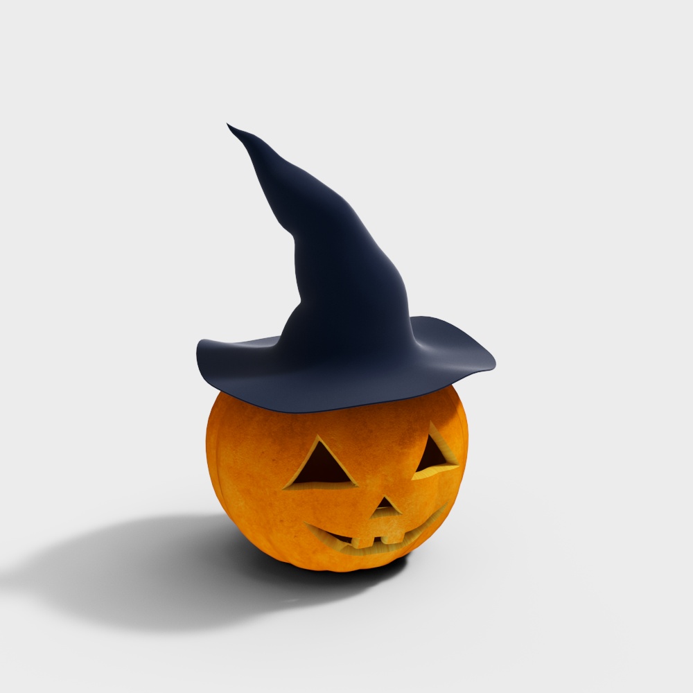 Halloween Jack-O'-Lantern 3D Model with Witch Hat