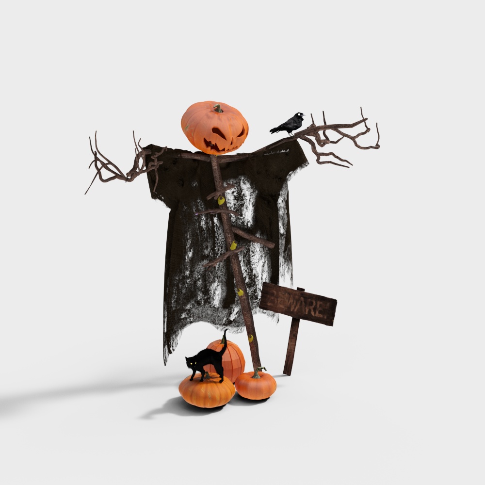 Spooky Scarecrow 3D Model – Halloween Pumpkin Head
