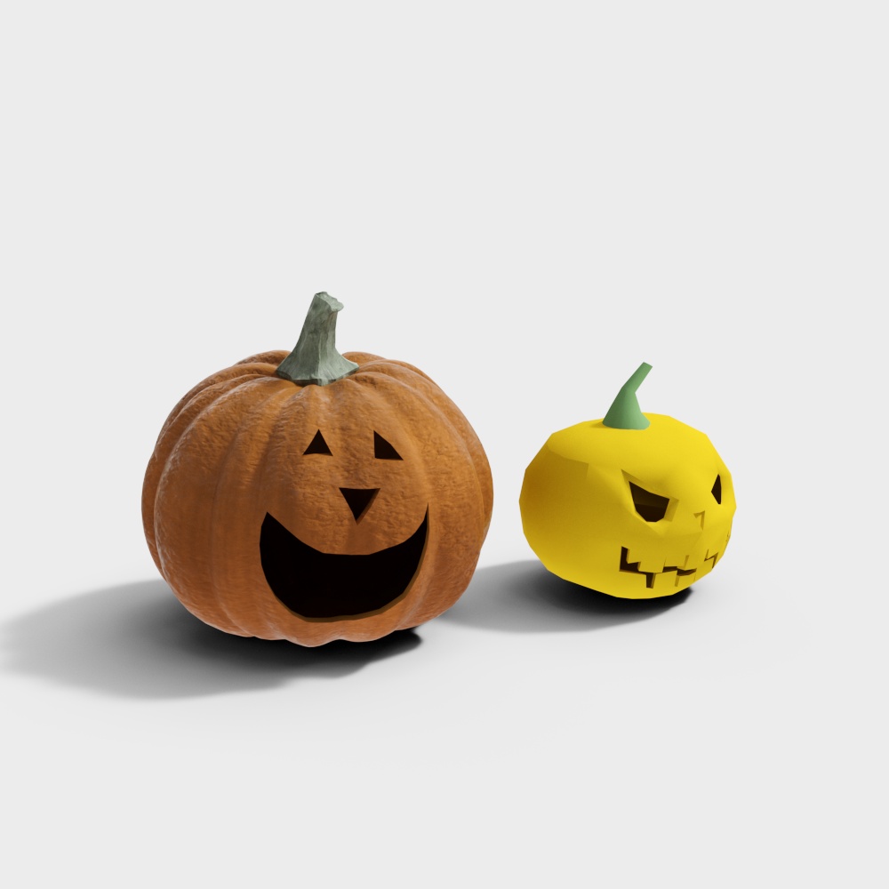 Spooky Halloween Pumpkins 3D Model – Low-Poly Textured