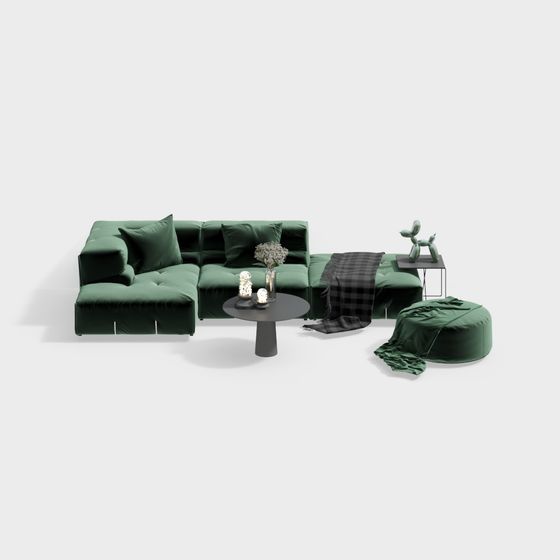 Elegant Low-Polygon Green Sofa 3D Model