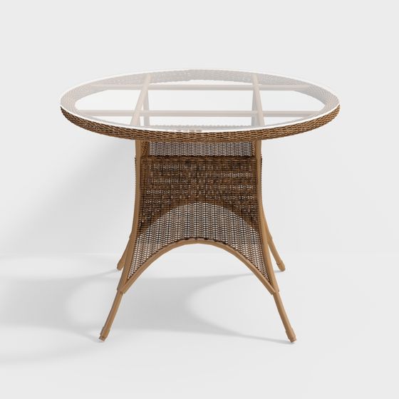 Elegant Woven Rattan Round Table 3D Model – Rustic Design