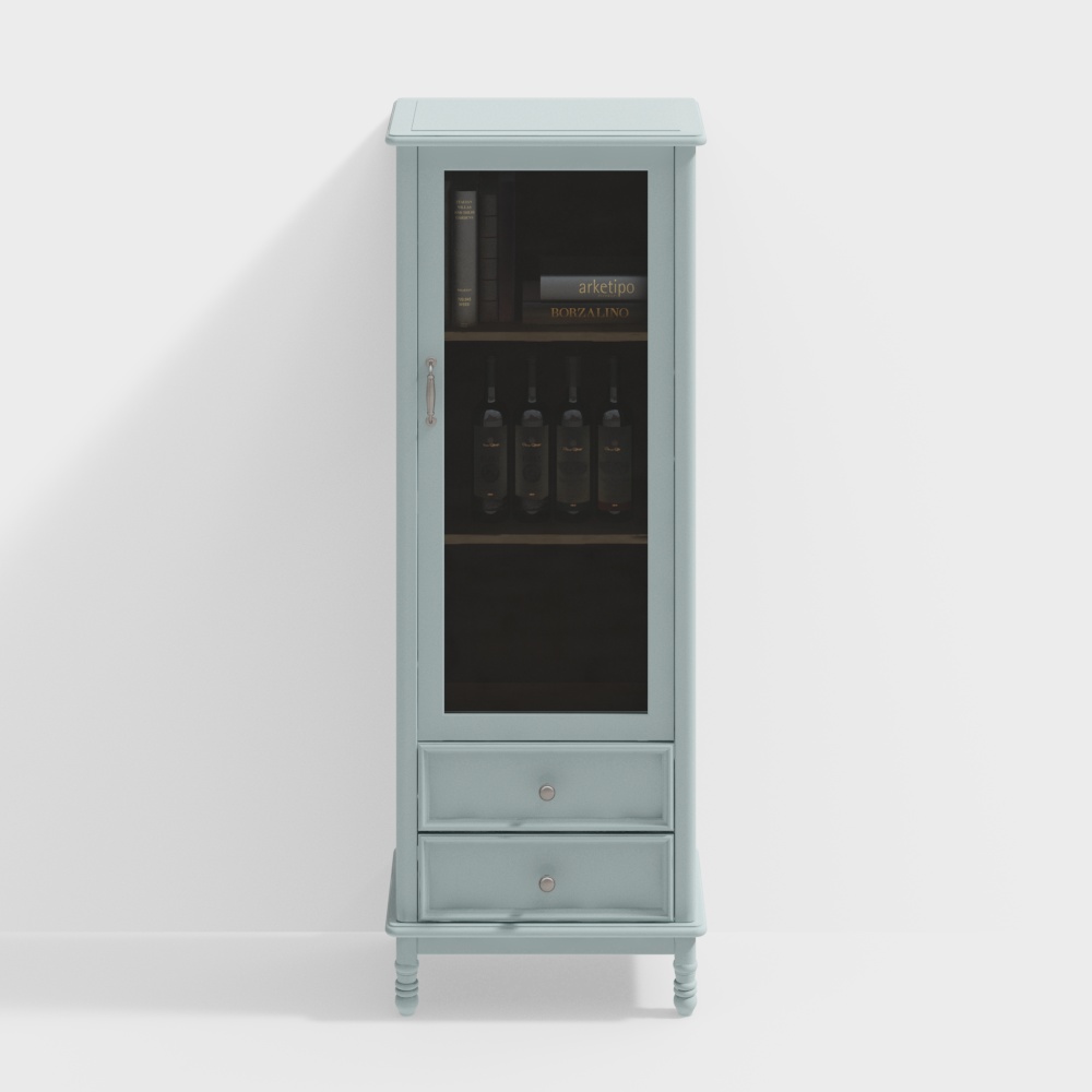 Elegant Vintage Bar Cabinet 3D Model – Light Blue & Gold