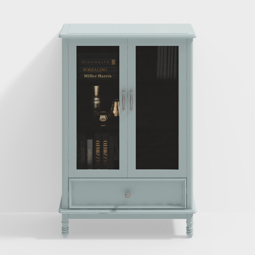 American blue solid wood TV cabinet double door side cabinet