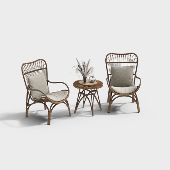 Cozy Low-Poly Outdoor Lounge Chairs 3D model