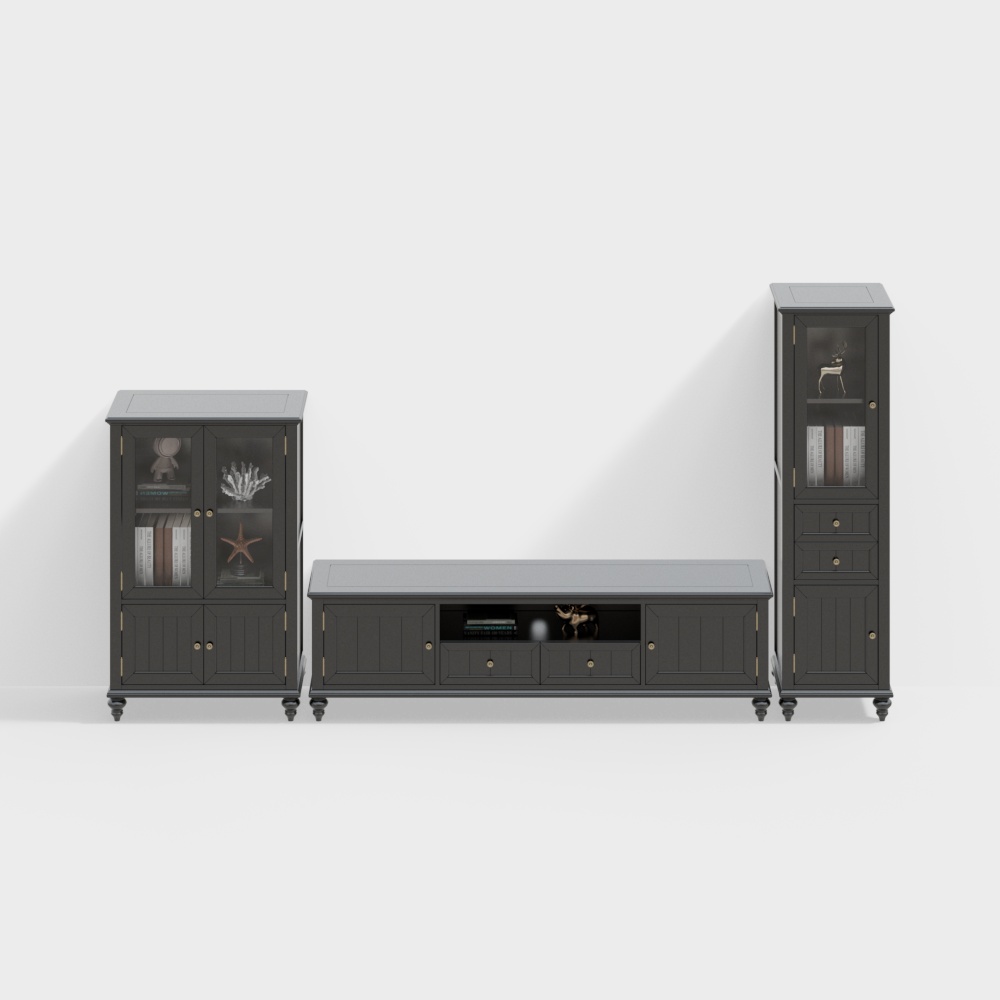 American solid wood TV cabinet combination