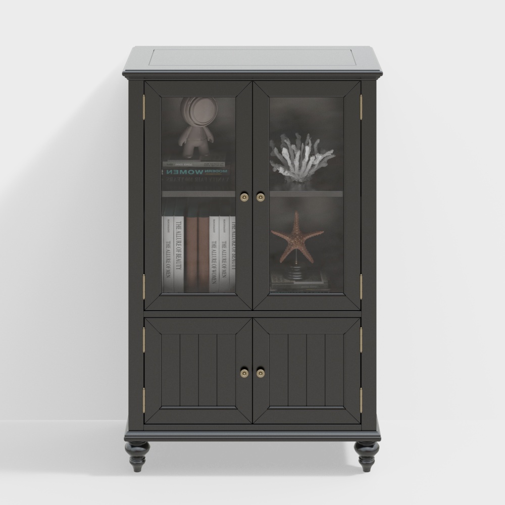 American solid wood TV cabinet double door side cabinet