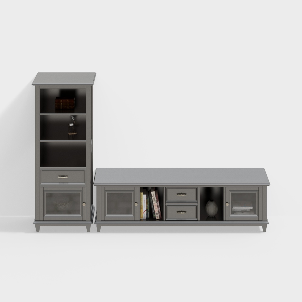 American solid wood TV cabinet combination