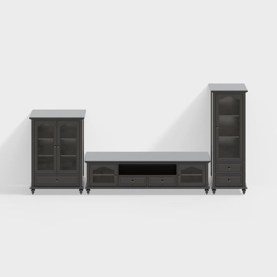 Stylish Low-Poly TV Cabinet Set 3D model
