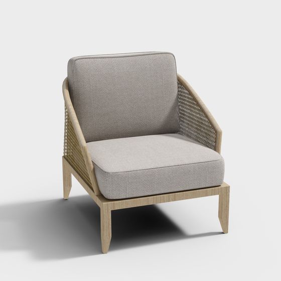 Scandifornian Gray Southeast Asian Rattan Leisure Chair 3D Model