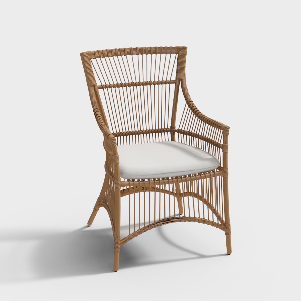 Tropical Rattan Chair 3D Model – Light Brown Woven Design