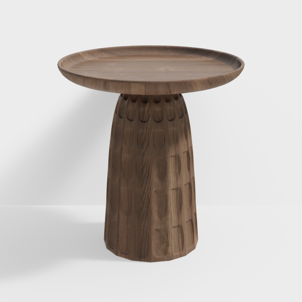 Wood Grain Round Table 3D Model – Minimalist Carved Wood