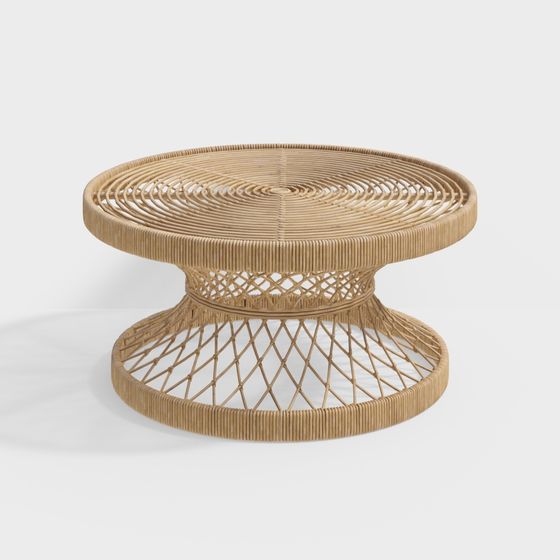 Woven Rattan Chair Coffee Table 3D Model