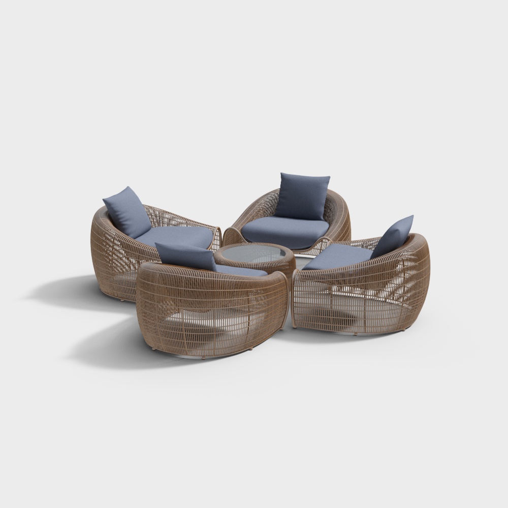 Southeast Asian outdoor rattan table and chair combination