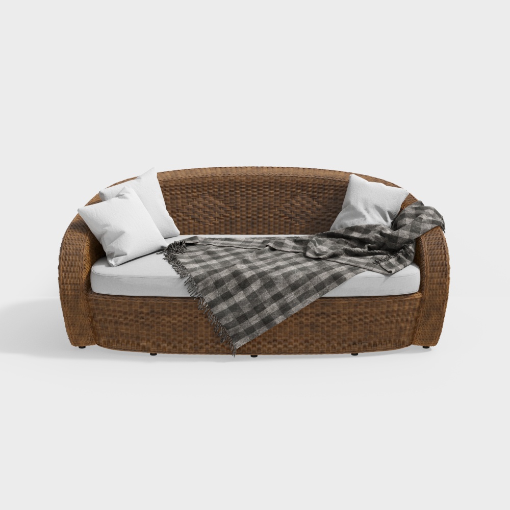 Stylish Low-Polygon Sofa 3D Model – Rattan Frame