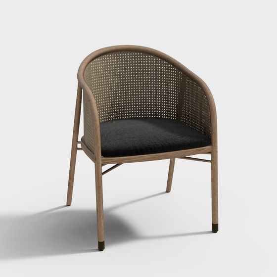 Stylish Wooden Rattan Chair 3D model