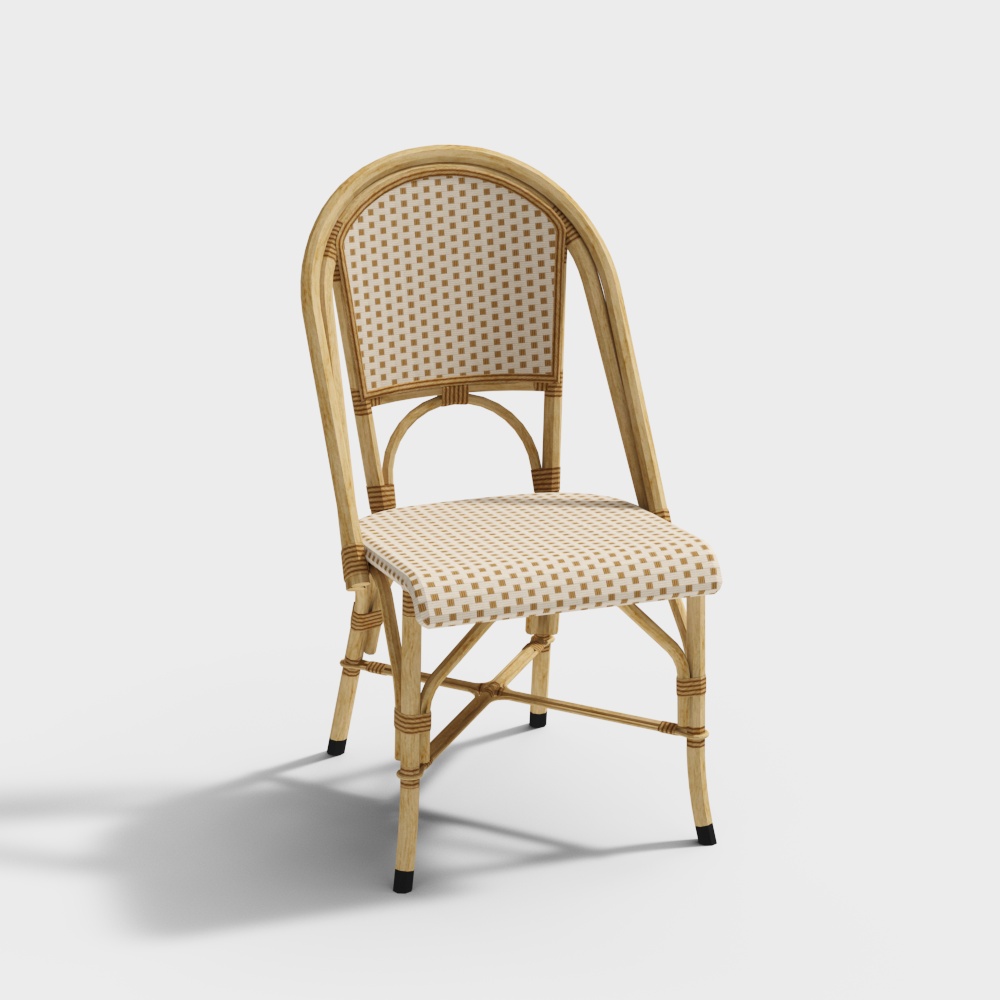 Vintage Rattan Chair 3D Model – Retro Wooden Design