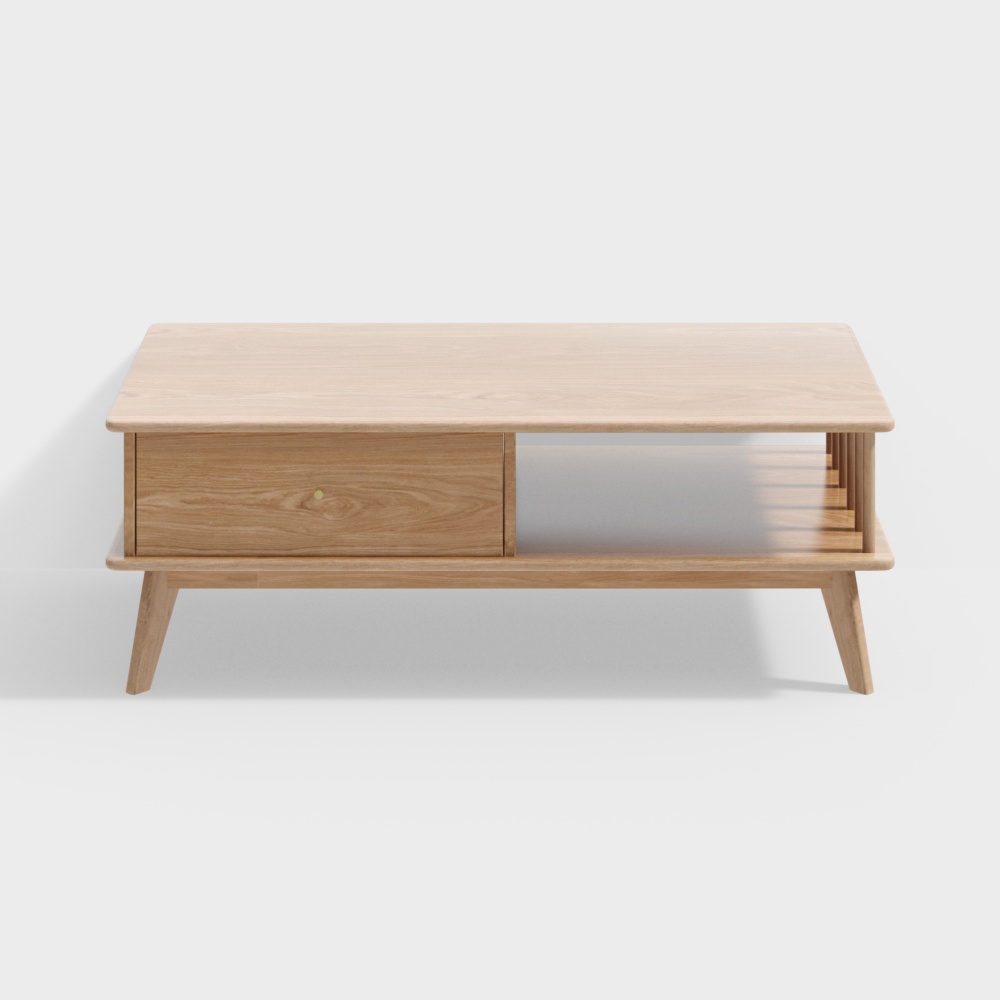 Scandinavian Coffee Table 3D Model – Natural Wood Texture