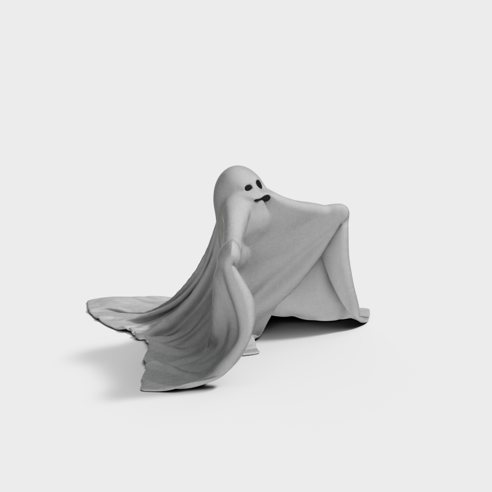 Ghostly Spirit Low Poly 3D Model – Translucent Gray Ghost