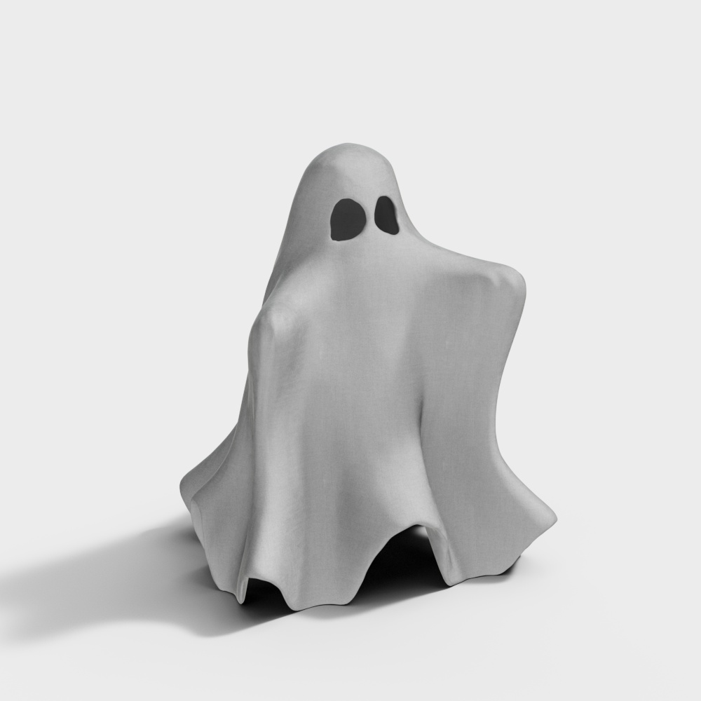 Ethereal Ghost Low-Poly 3D Model – Gray Textured Design