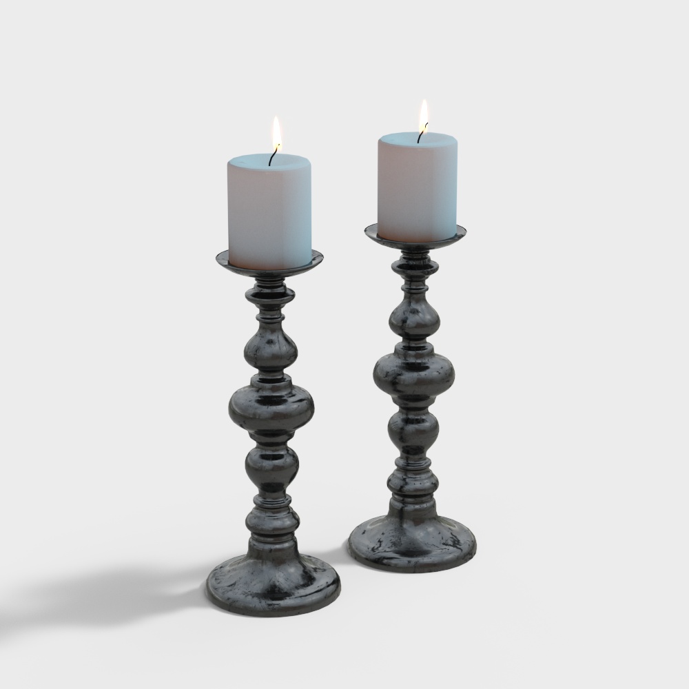Vintage Candelabra 3D Model – Classic Black Metal