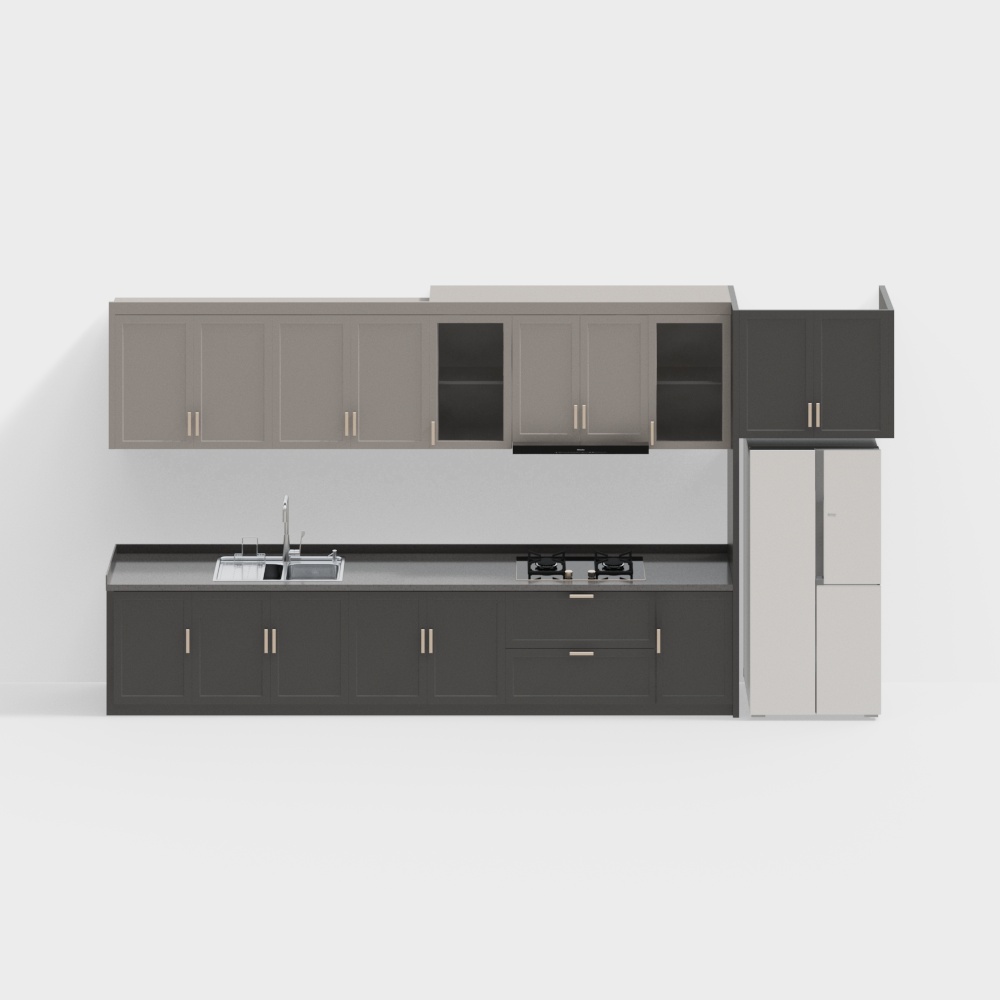 Modern Kitchen Cabinet 3D Model – Gray and White Design