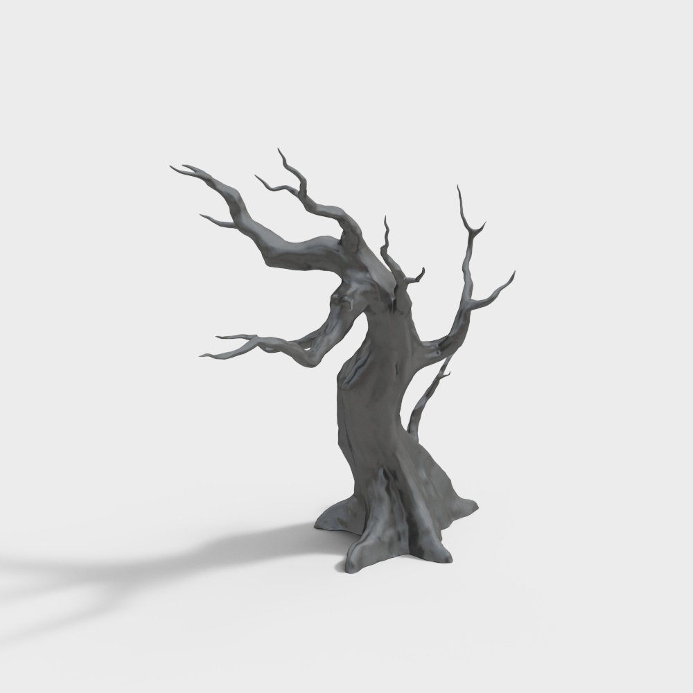 Detailed Low-Poly Old Tree 3D Model – Gray Bark Texture