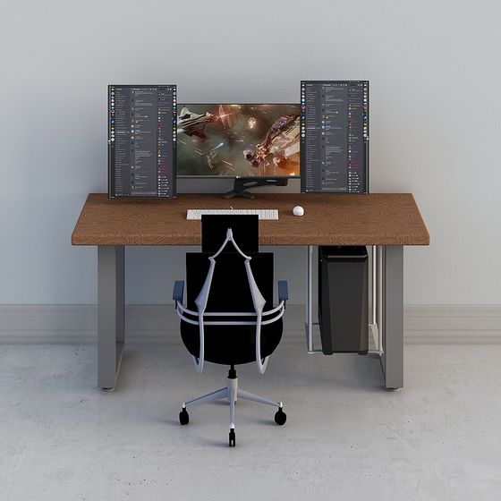 Modern Minimalist Office Desk and Chair Combo 3D model