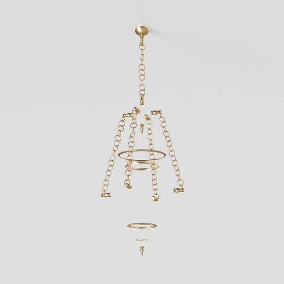 Golden Chandelier Low-Poly 3D model