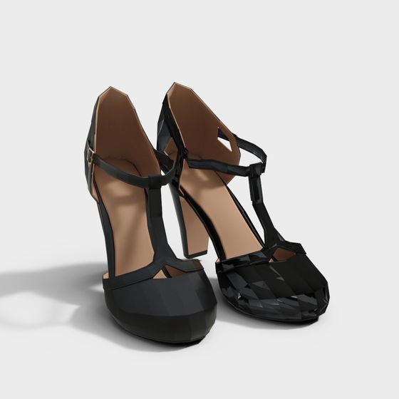 Elegant Black High-Heeled Shoe 3D Model