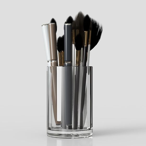 Elegant Low-Poly Makeup Brushes 3D Model