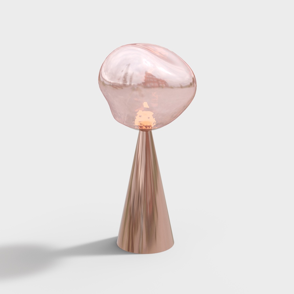 Luminous Pink Lamp 3D Model – Translucent Glass & Copper