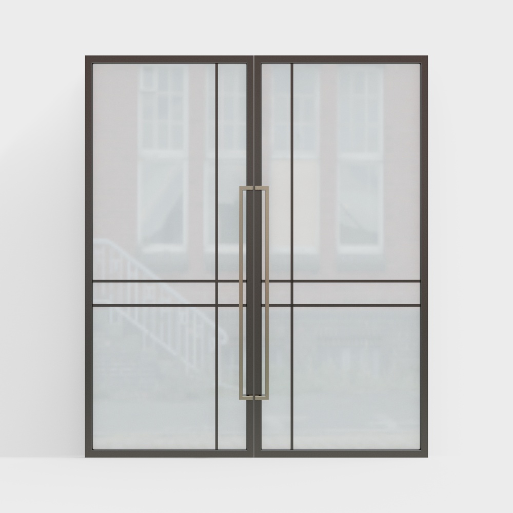 Black office building with double doors