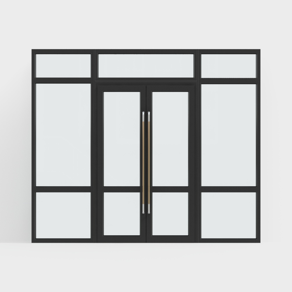 Black office buildings have double doors