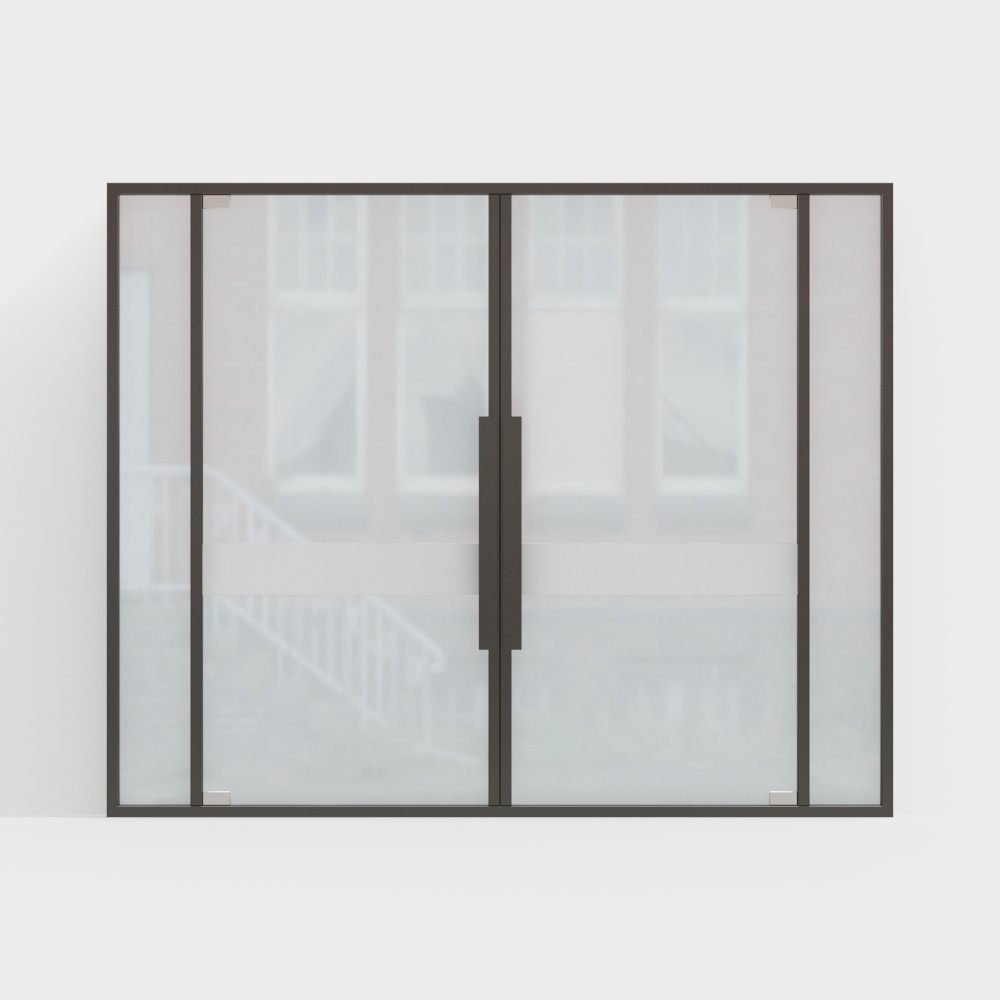 Black office building with double doors